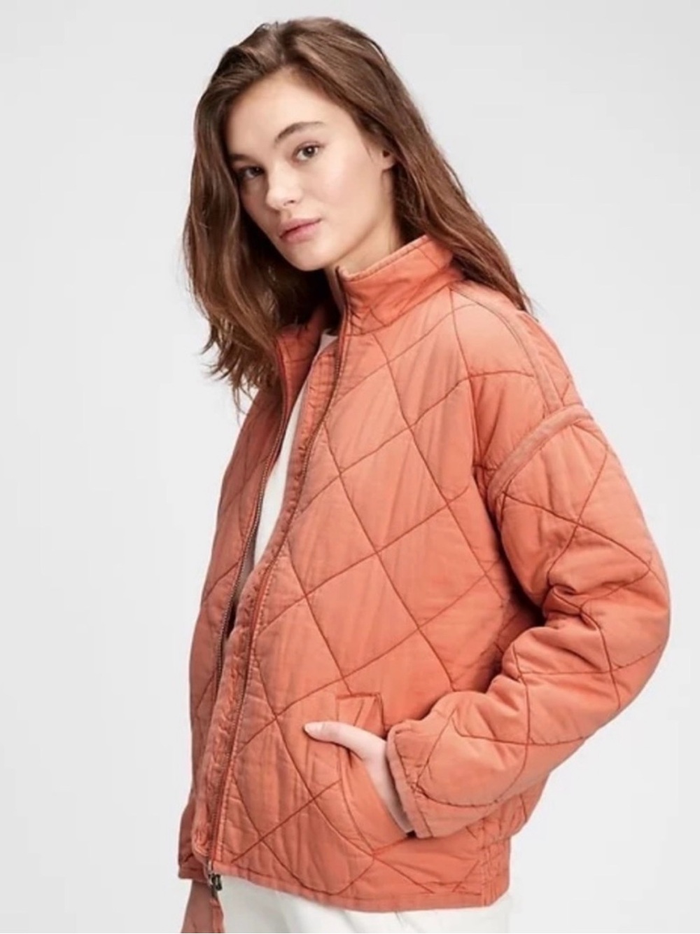 GAP Quilted Puffer Jacket in Rust Orange